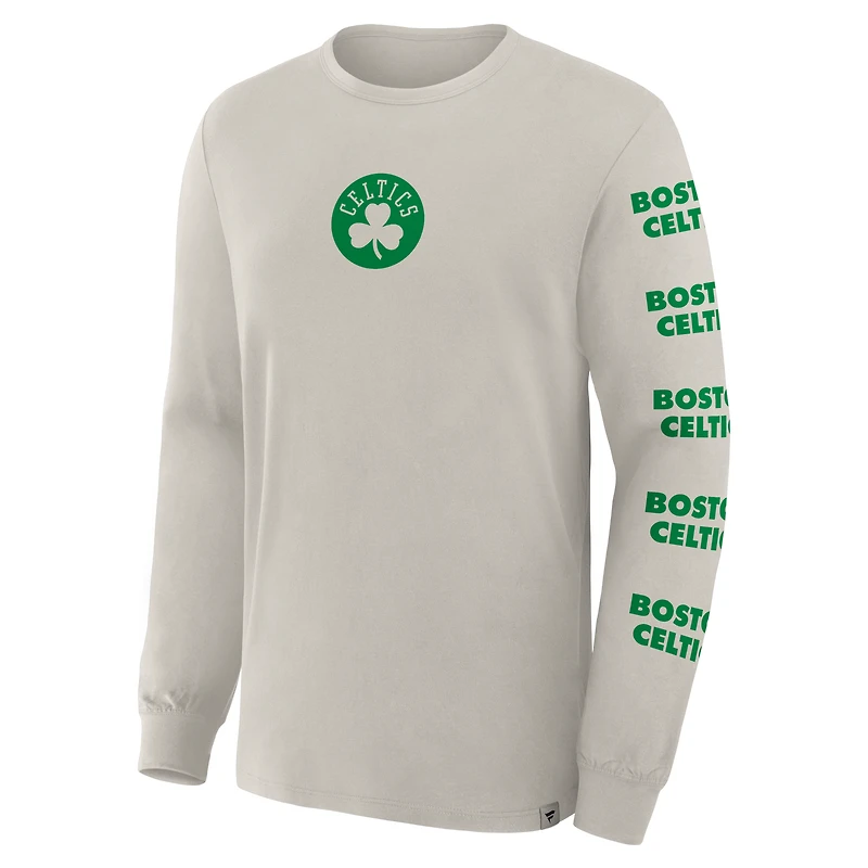 Men's Fanatics Cream Boston Celtics Crossover Collection Ball Screen Action Premium Long Sleeve T-Shirt