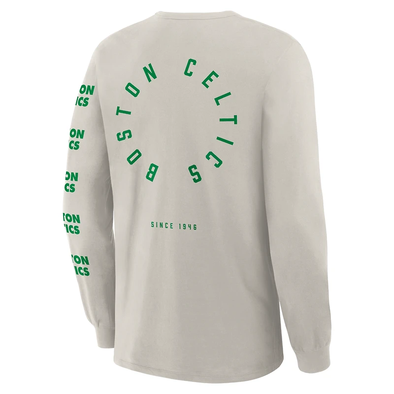 Men's Fanatics Cream Boston Celtics Crossover Collection Ball Screen Action Premium Long Sleeve T-Shirt