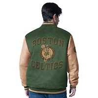 Veste universitaire en similicuir à fermeture éclair intégrale G-III Sports by Carl Banks pour homme, couleur olive, des Boston Celtics