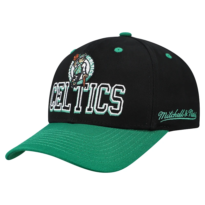 Men's Mitchell & Ness Black/Kelly Green Boston Celtics Backside Script 2-Tone Pro Crown Adjustable Hat