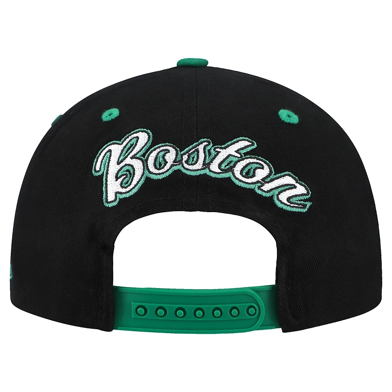 Men's Mitchell & Ness Black/Kelly Green Boston Celtics Backside Script 2-Tone Pro Crown Adjustable Hat