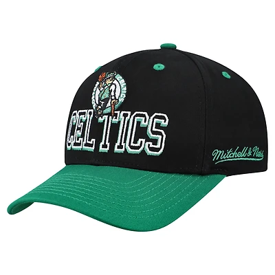 Casquette ajustable Mitchell & Ness Pro Crown noire/verte Kelly Boston Celtics pour homme avec inscription arrière bicolore
