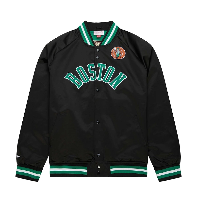 Veste à fermeture éclair intégrale en satin raglan avec logo Hardwood Classics pour hommes Mitchell & Ness noire Boston Celtics Big Tall