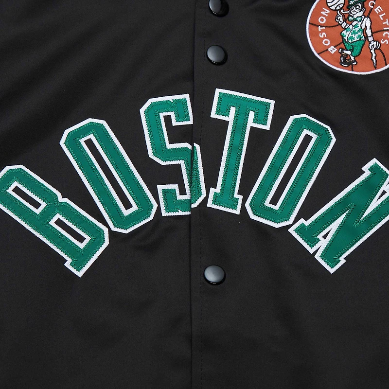 Veste à fermeture éclair intégrale en satin raglan avec logo Hardwood Classics pour hommes Mitchell & Ness noire Boston Celtics Big Tall