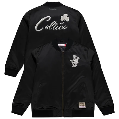 Men's Mitchell & Ness Black Boston Celtics Chrome Satin Bomber Full-Zip Jacket