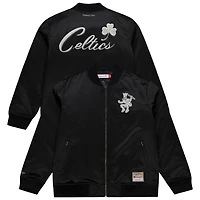 Men's Mitchell & Ness Black Boston Celtics Chrome Satin Bomber Full-Zip Jacket
