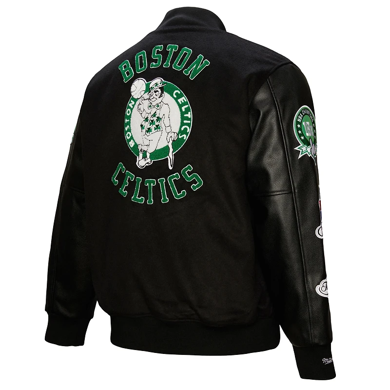 Men's Mitchell & Ness Black Boston Celtics Hardwood Classics Blackout Collection Full-Snap Varsity Jacket