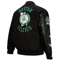 Men's Mitchell & Ness  Black Boston Celtics Hardwood Classics Blackout Collection Full-Snap Varsity Jacket