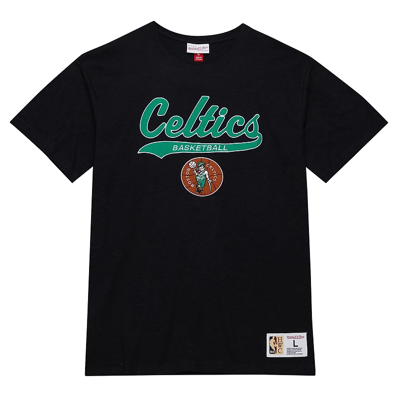 Men's Mitchell & Ness Black Boston Celtics Hardwood Classics Felt Applique Slub T-Shirt
