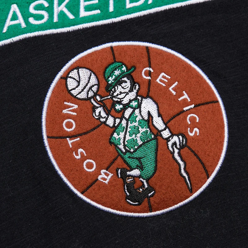 Men's Mitchell & Ness Black Boston Celtics Hardwood Classics Felt Applique Slub T-Shirt