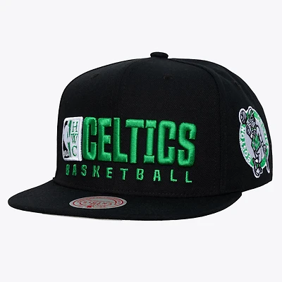 Men's Mitchell & Ness Black Boston Celtics Hardwood Classics Old School Stacked Text Snapback Hat