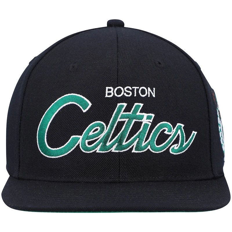Casquette Snapback noire Mitchell & Ness Boston Celtics Hardwood Classics Script 2.0 pour hommes
