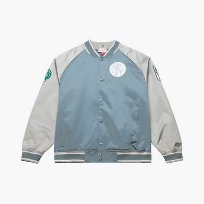Veste Mitchell & Ness Thunderstorm légère en satin bleu/argent pour homme