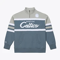 Veste à col zippé Mitchell & Ness bleue pour homme, modèle Boston Celtics Thunderstorm Head Coach.