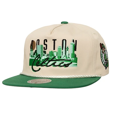 Men's Mitchell & Ness  Cream/Kelly Green Boston Celtics Cityscape Caddy Snapback Hat