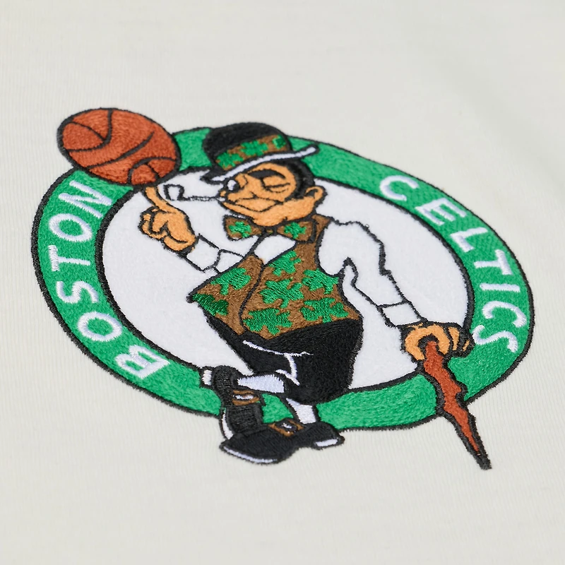 Men's Mitchell & Ness Cream Boston Celtics Hardwood Classics Chainstitch Premium T-Shirt