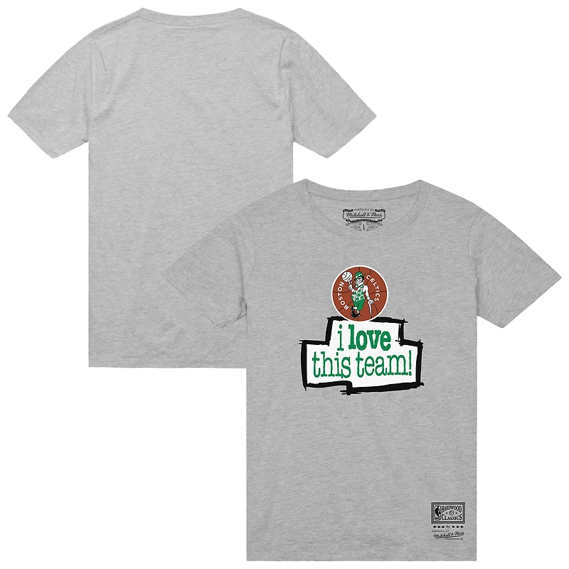 T-shirt gris chiné Mitchell & Ness pour homme des Boston Celtics « J'aime cette équipe »
