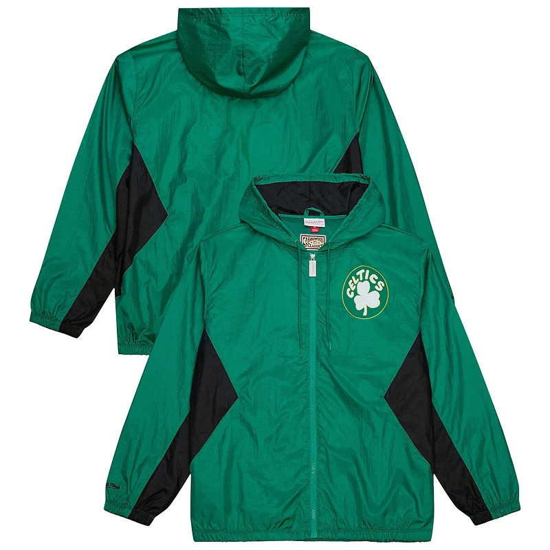 Men's Mitchell & Ness Kelly Green Boston Celtics Playmaker Full-Zip Hooded Windbreaker Jacket