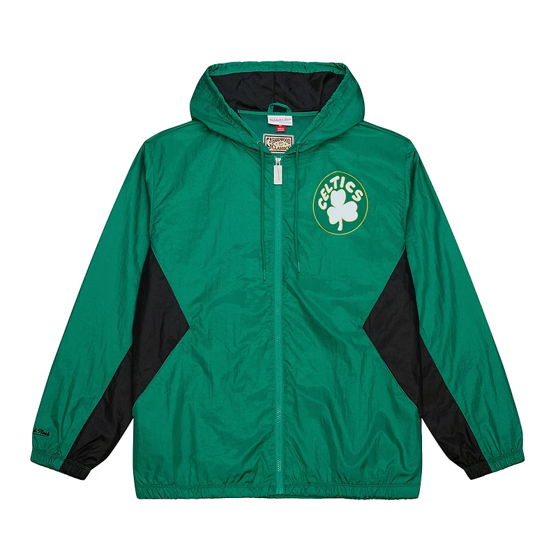 Men's Mitchell & Ness Kelly Green Boston Celtics Playmaker Full-Zip Hooded Windbreaker Jacket