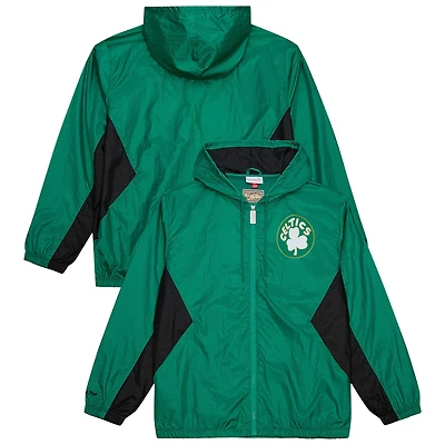 Men's Mitchell & Ness Kelly Green Boston Celtics Playmaker Full-Zip Hooded Windbreaker Jacket