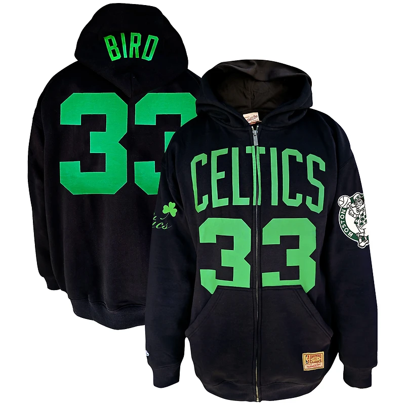 Men's Mitchell & Ness Larry Bird Black Boston Celtics Big Tall Full-Zip Hoodie