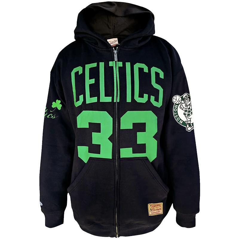 Men's Mitchell & Ness Larry Bird Black Boston Celtics Big Tall Full-Zip Hoodie