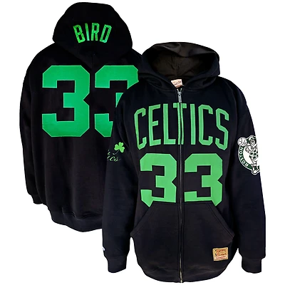 Men's Mitchell & Ness Larry Bird Black Boston Celtics Big Tall Full-Zip Hoodie