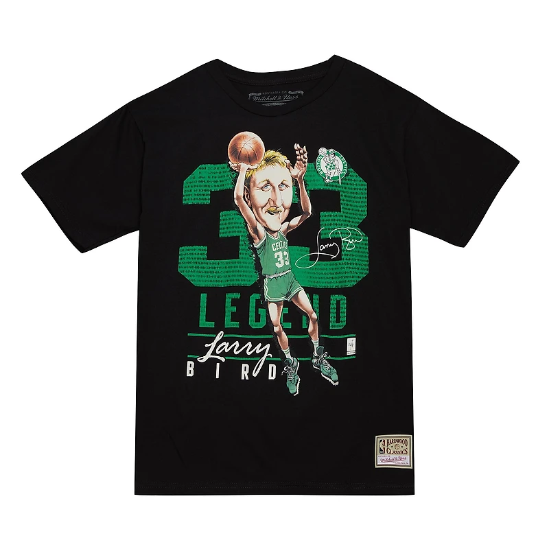 T-shirt pour homme Mitchell & Ness Larry Bird noir Boston Celtics Hardwood Classics Caricature