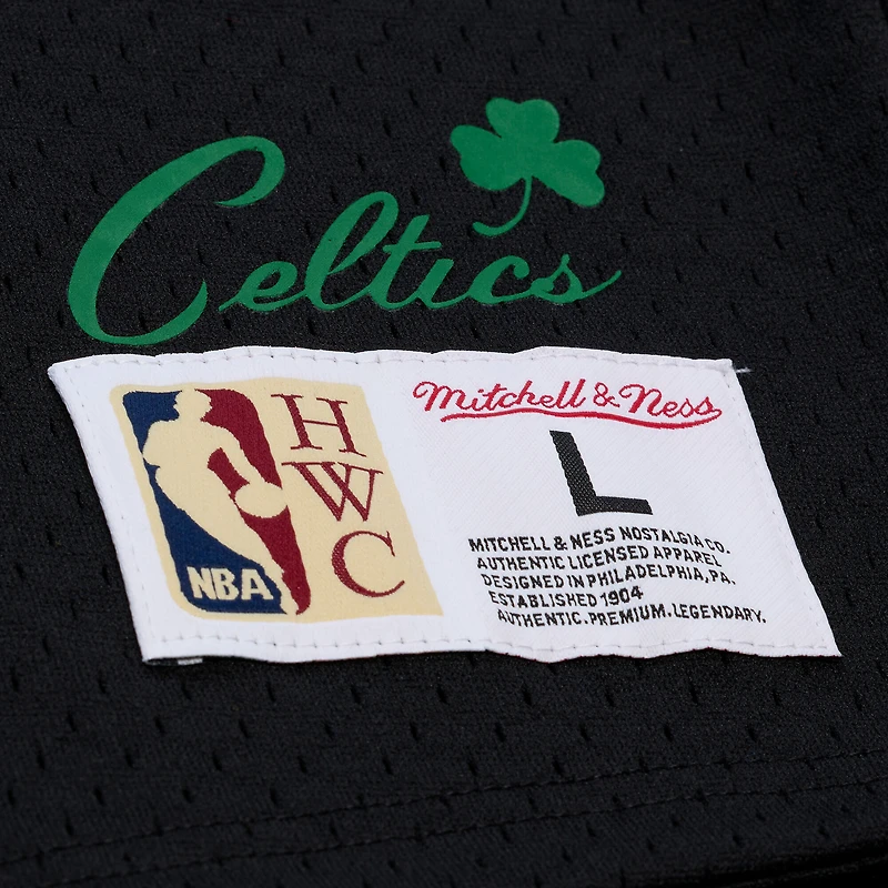 Men's Mitchell & Ness Larry Bird Black Boston Celtics Mesh Name Number Short Sleeve Hoodie