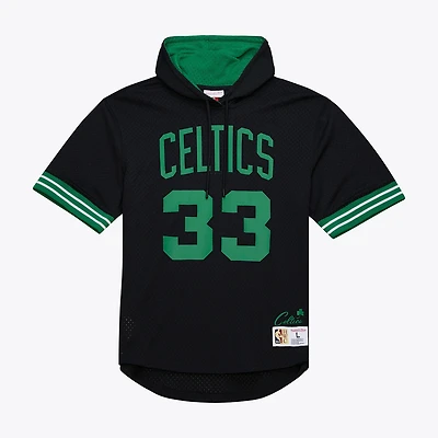 Men's Mitchell & Ness Larry Bird Kelly Green Boston Celtics Mesh Name Number Short Sleeve Hoodie