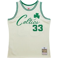 Men's Mitchell & Ness Larry Bird Cream Boston Celtics Chainstitch Swingman Jersey