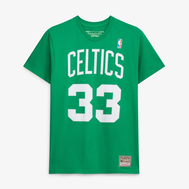 T-shirt Mitchell & Ness Larry Bird vert Kelly Boston Celtics Hardwood Classics pour homme, avec nom et numéro brodés