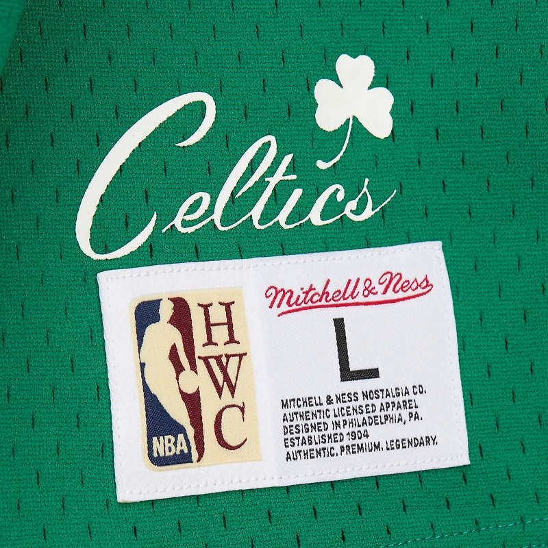 Men's Mitchell & Ness Larry Bird Kelly Green Boston Celtics Mesh Name Number Short Sleeve Hoodie