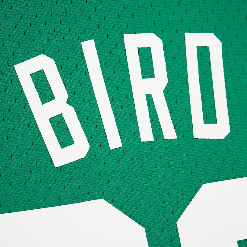 Men's Mitchell & Ness Larry Bird Kelly Green Boston Celtics Mesh Name Number Short Sleeve Hoodie