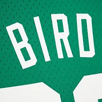 Men's Mitchell & Ness Larry Bird Kelly Green Boston Celtics Mesh Name Number Short Sleeve Hoodie