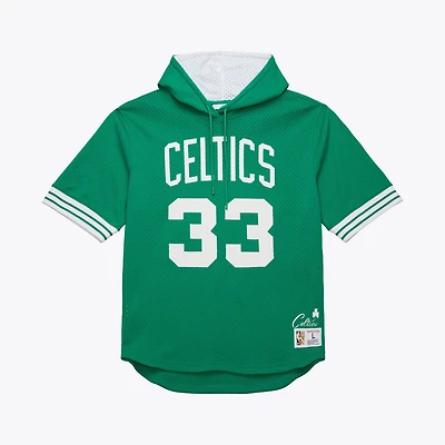 Men's Mitchell & Ness Larry Bird Kelly Green Boston Celtics Mesh Name Number Short Sleeve Hoodie