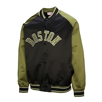 Men's Mitchell & Ness Olive/Black Boston Celtics Clutch Satin Raglan Full-Snap Jacket