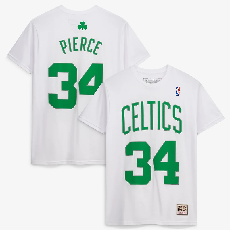 T-shirt Mitchell & Ness Paul Pierce blanc Boston Celtics Hardwood Classics pour homme, avec nom et numéro brodés