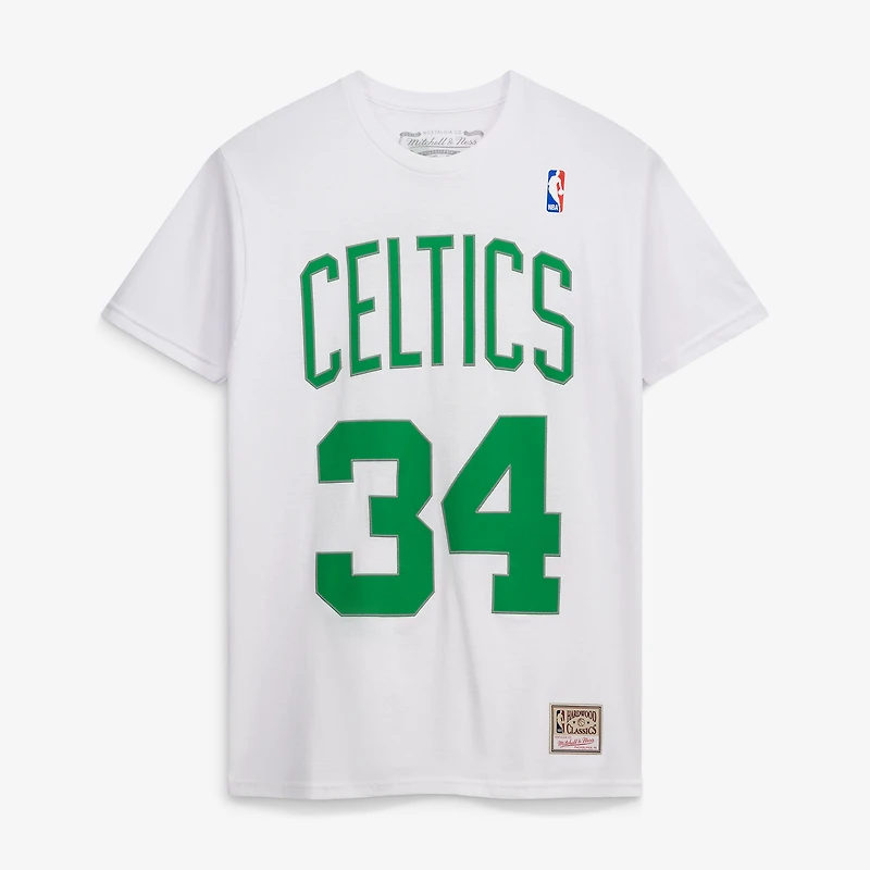 Men's Mitchell & Ness Paul Pierce White Boston Celtics Hardwood Classics Stitch Name Number T-Shirt