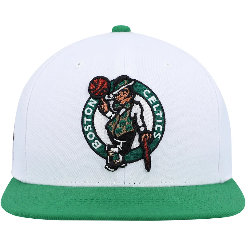Men's Mitchell & Ness White/Green Boston Celtics Side Core 2.0 Snapback Hat