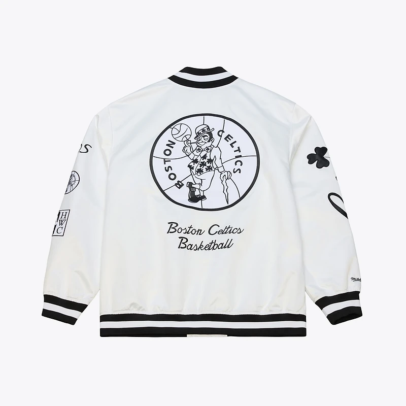 Men's Mitchell & Ness  White Boston Celtics Arctic Lightweight Full-Snap Satin Jacket