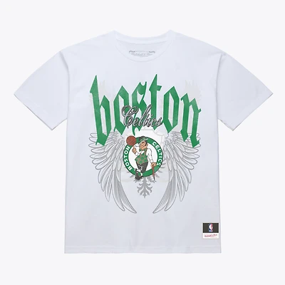 T-shirt Mitchell & Ness blanc Boston Celtics Old English Classic pour homme