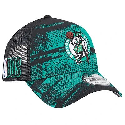 Casquette ajustable Boston Celtics Tip Off A-Frame Trucker 9FORTY noire/verte Kelly de New Era pour homme