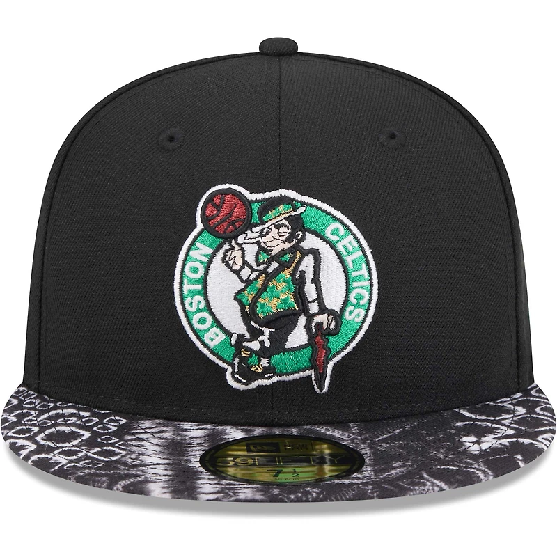 Men's New Era Black Boston Celtics Coral Reef Visor 59FIFTY Fitted Hat