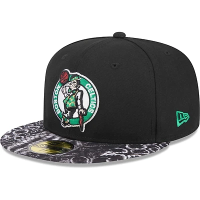 Men's New Era Black Boston Celtics Coral Reef Visor 59FIFTY Fitted Hat