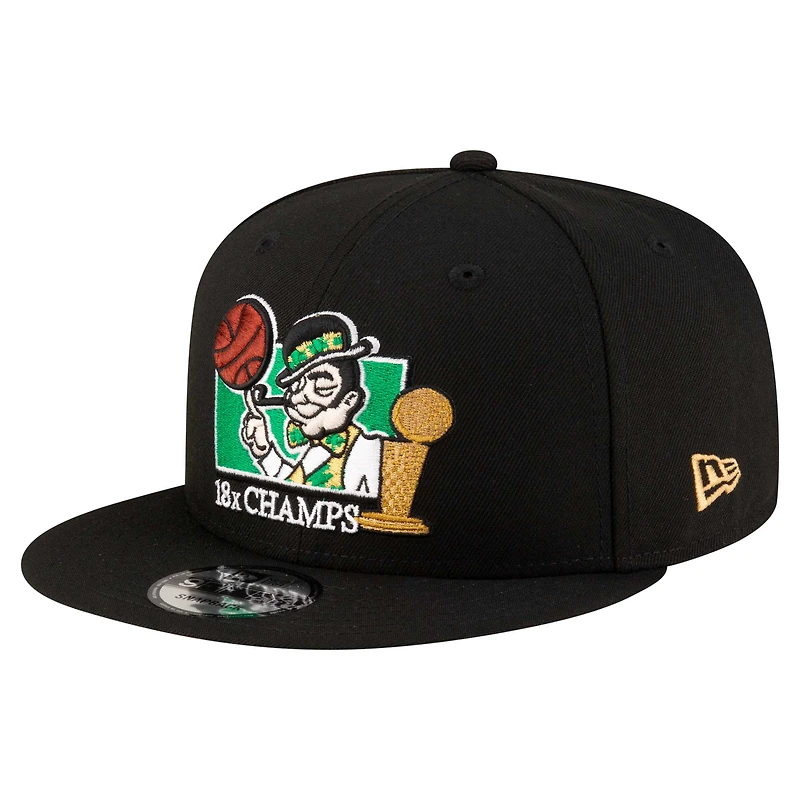 Men's New Era Black Boston Celtics Lucky 18x Champs 9FIFTY Snapback Hat