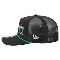 Casquette trucker New Era 19TWENTY noire pour homme, logo Boston Celtics, visière en mousse, style A-Frame, ajustable.