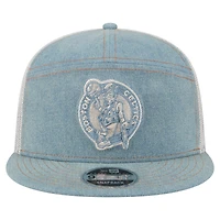 Men's New Era Boston Celtics Adventure Denim Split Panel 9FIFTY Snapback Trucker Hat
