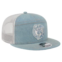 Casquette camionneur New Era 9FIFTY à panneau fendu en denim Adventure Boston Celtics pour homme