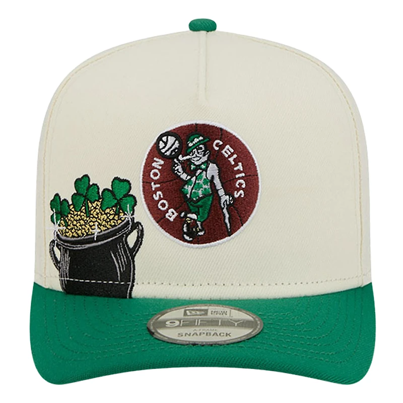 Men's New Era  Cream Boston Celtics Illustrated Mascot 2-Toned Pre-Curved A-Frame 9FIFTY Adjustable Hat